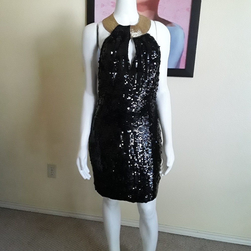 Gorgeous A.J. Bari  Mad Man Black sequin Dress 8